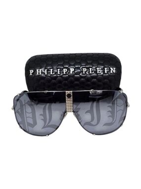 Philipp Plein Black Shield Sunglasses with Logo Lenses